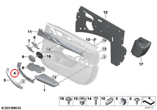 OEM 51419109612 Support de tireur de fermeture droite pour BMW G08. BMW d'origine.