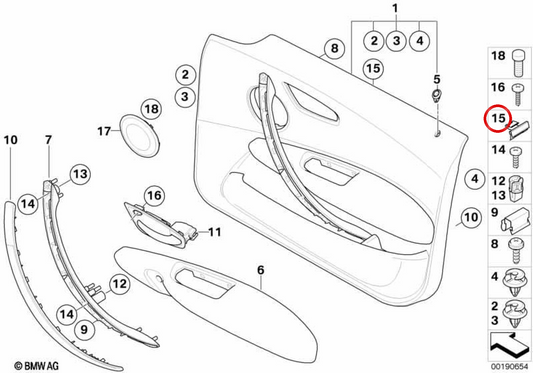 Clipe de fixação OEM 51419123509 para MINI Clubman R55, R55 LCI, BMW E81, E87 LCI, E82, E88. BMW e MINI originais.