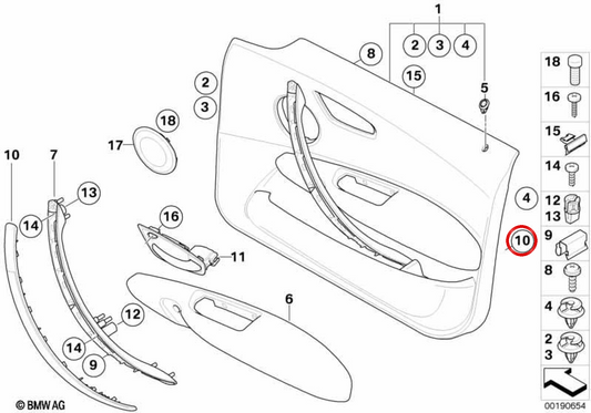 Involta maneta all'interno della porta sinistra OEM 51419128805 per BMW E81, E82, E87, E88. BMW originale.