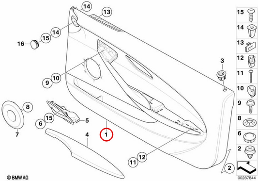 Panneau de porte en cuir gauche OEM 51419138403 pour BMW E63 et E64. BMW d'origine.
