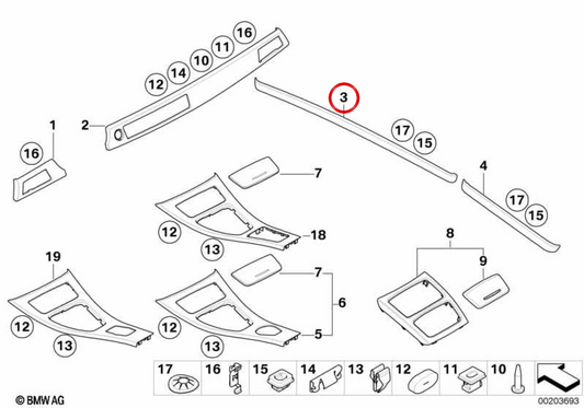 Moulage décoratif OEM de porte d'entrée droite 51419173694 pour BMW E92, E93. BMW d'origine.