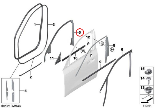 Tampa da moldura da janela da porta dianteira esquerda OEM 51419423217 para BMW U11. BMW genuíno.