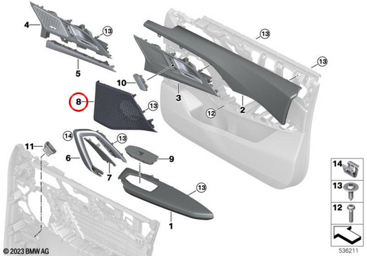 Copertura degli altoparlanti destra per BMW U11, U10 (OEM 51419423230). BMW originale