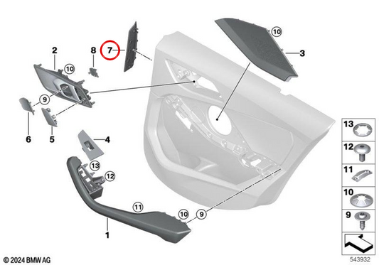 Moldura pilar B izquierda OEM 51419490125 para BMW F40, F70. Original BMW.