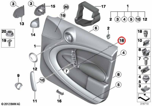 Écrou d'expansion OEM 51419806710 pour MINI Countryman R60, Paceman R61. MINI d'origine.