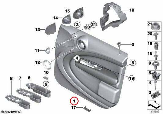 Guarnição da porta dianteira esquerda OEM 51419812189 para MINI Countryman R60 (2010-2016). MINI originais.
