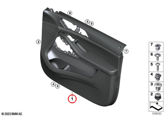 Panneau intérieur de la porte ifeft OEM 51419882499 pour BMW F95, F96. BMW d'origine.