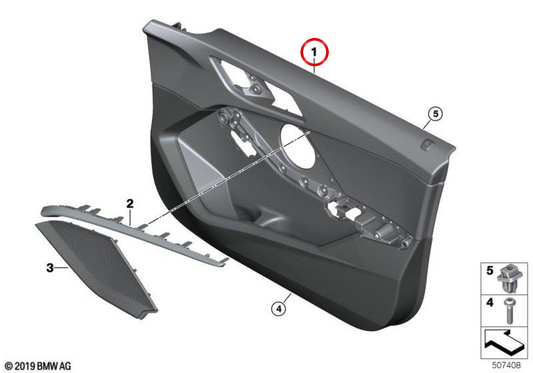 Painel da porta dianteira direita OEM 51419893840 para BMW F40. BMW genuíno.