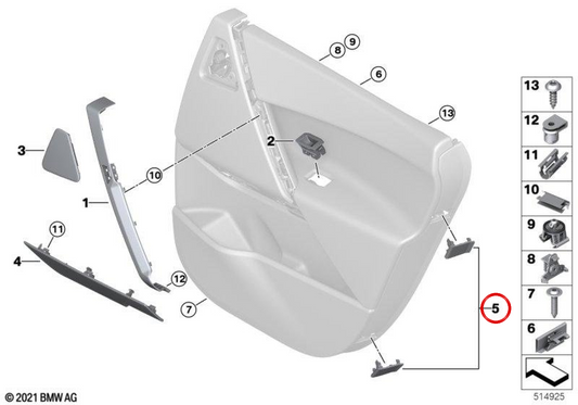 Evelolecedora Cover Right Support OEM 51425A08252 per BMW IX (I20). BMW originale.