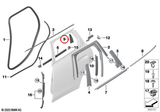 Türwinkelleiste hinten links OEM 51425A27BC7 für MINI Countryman U25 (10/2022 - 03/2025). Originaler MINI.
