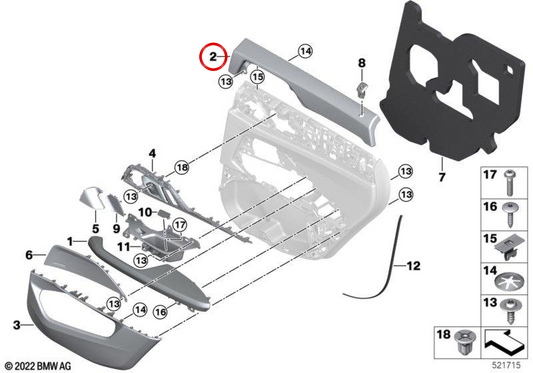 Guarnição interna da porta direita OEM 51425A46AD6 para BMW G26. BMW genuíno.