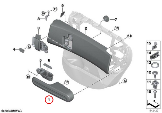 Reposabrazos trasero derecho OEM 51425A974C8 para MINI Countryman U25. Original MINI.