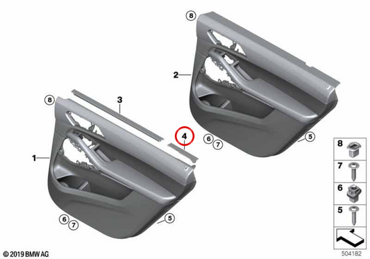 Moldura interior derecha corta OEM 51426998914 para BMW G07. Original BMW.