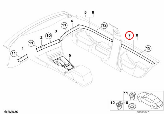 Holzformung linker Hecktür OEM 51427050885 für BMW E39. Original BMW.