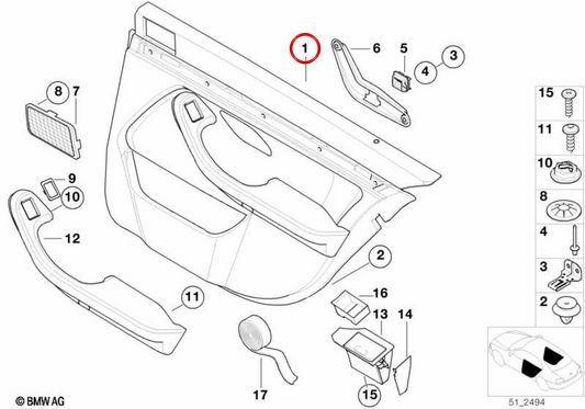 Dock posteriore destro OEM 51427139934 per BMW E39. BMW originale.