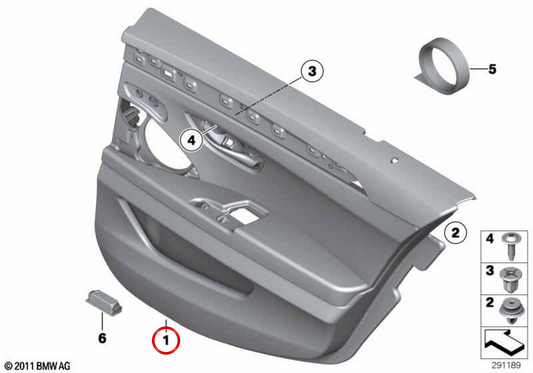 Painel da porta traseira esquerda OEM 51427273183 para BMW F10 e F11. BMW genuíno.