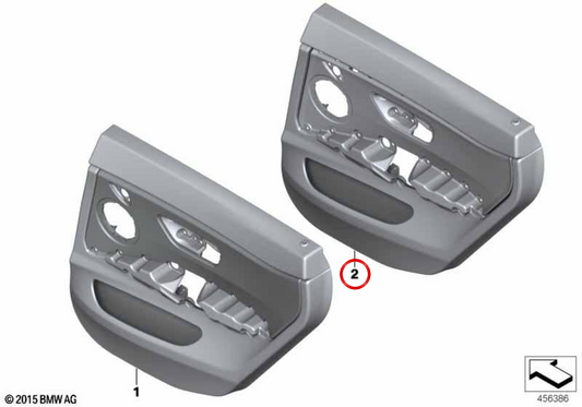 Panel interior de puerta trasera derecha en cuero OEM 51427346344 para BMW F36. Original BMW.