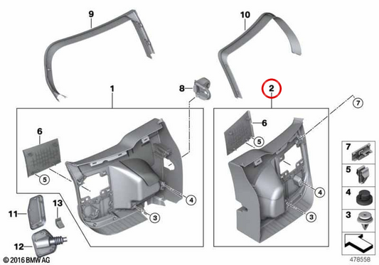 Türverkleidung hinten rechts OEM 51427360890 für MINI Clubman F54, F54 LCI. Originaler MINI.