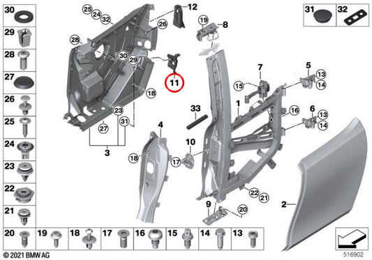 Cubierta bisagra trasera izquierda inferior OEM 51427363179 para BMW i3 (I01). Original BMW.