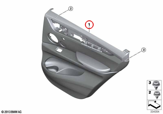 Painel interior da porta traseira esquerda em couro OEM 51427370093 para BMW F15. BMW genuíno.