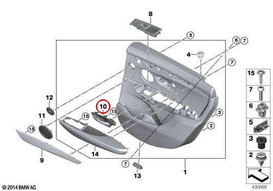 Poignée intérieure Porte droite OEM 51427382508 pour BMW F45, F46. BMW d'origine.