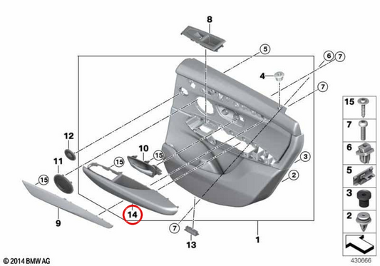 Reposabrazos derecho OEM 51427382668 para BMW F45 y F46. Original BMW.