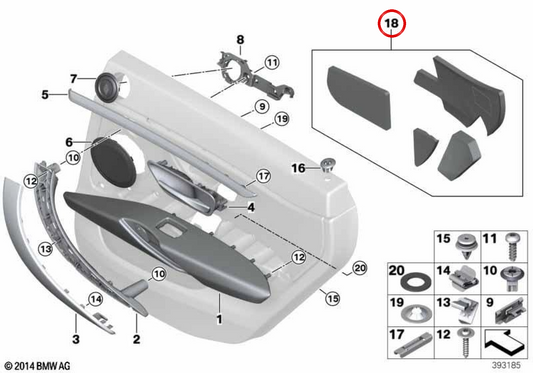 Isolatore acustico Porta posteriore sinistra OEM 51427402555 per BMW F36. BMW originale.