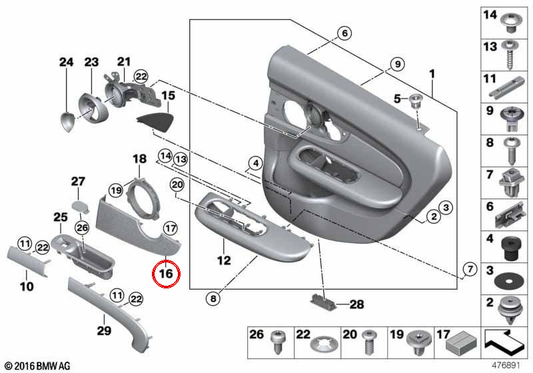 Right Metal Speaker Moldo 51427414470 for Mini Clubman F54 and F54 LCI. Original Mini.