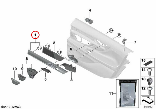 Stamping interno Porta sinistra fine OEM 51427425029 per BMW G12. BMW originale.
