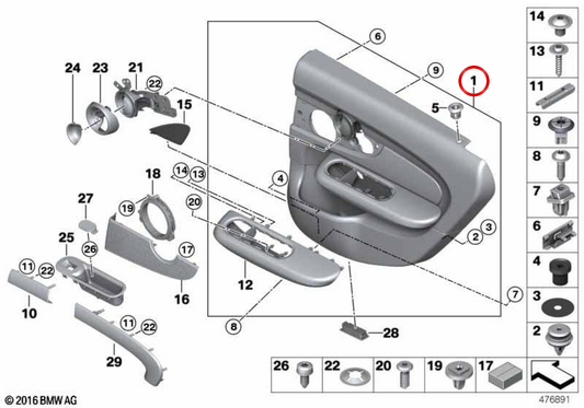 Rivestimento della portiera posteriore destra Blu indaco OEM 51427463418 per MINI F54 Clubman, F54 LCI... e altro ancora. MINI originale.