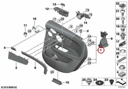 Guarnição da porta traseira direita OEM 51427476652 para MINI Countryman F60, F60 LCI. MINI originais.