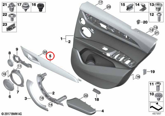Links dekoratives Formteilen OEM 51427482447 für BMW F39 X2 (alle kompatiblen Modelle: M35I, SDRIVE16D, SDRIVE18D, X2 20D). Klavierschwarz -Finish. Original BMW.