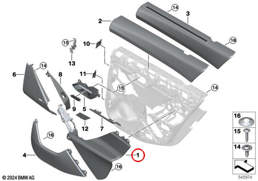 Apoio de braço traseiro direito Silverstone II OEM 51427909254 para BMW Série 5 G90, G99 M5 Touring. BMW genuíno.
