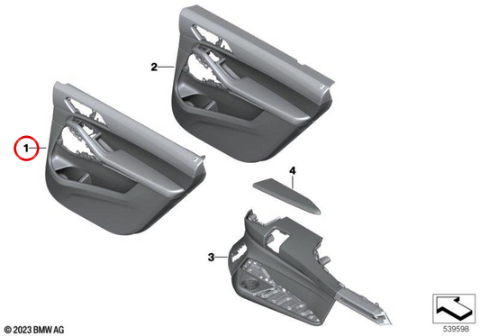 Revestimiento de puerta trasera izquierda en cuero blanco marfil OEM 51427997441 para BMW X7 G07, X7 G07 LCI, ALPINA XB7... y más. Original BMW.