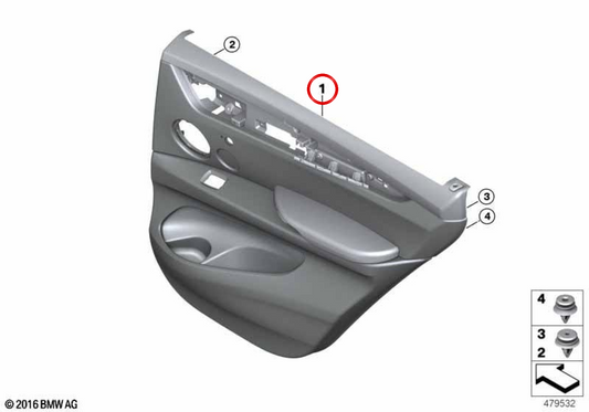 Pannello porta posteriore destro OEM 51428066164 per BMW F85. BMW originale.