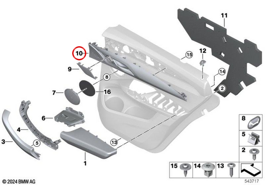Moldura de puerta aluminio trasera izquierda OEM 51428093535 para BMW G01, G02. Original BMW.