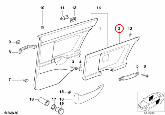 Panneau d'inserte Porte droite OEM 51428182596 pour BMW E36 (316i, 318i, 318is, 320i, 323i, 325i, 325is, 328i, M3). BMW d'origine.