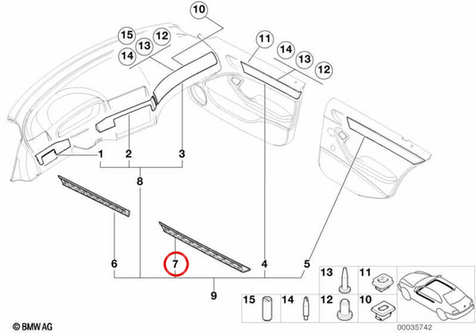 Wooden Wooden Left door OEM 51428200753 for BMW E46. Original BMW.