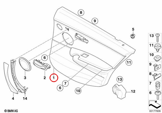 Panneau intérieur Porte droite OEM 51429152408 pour BMW E90 et E91. BMW d'origine.