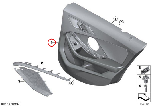 Pannello della porta posteriore destra 51429418350 per BMW F44. BMW originale.