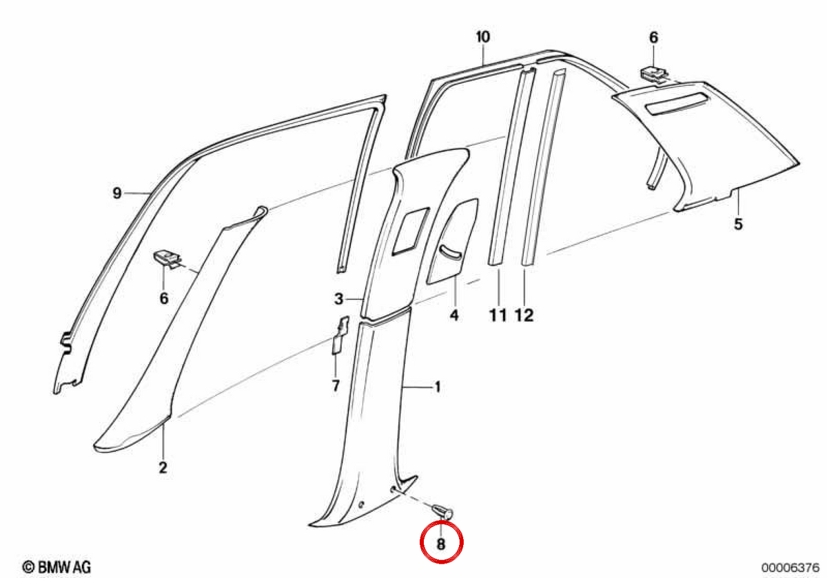 Clip de sujeción OEM 51431948949 para BMW E34, E32. Original BMW.