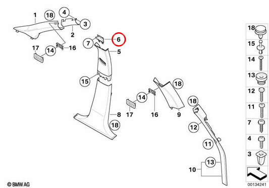Pilar B OEM -Verzierungsunterstützung 51433400979 für BMW E83. Original BMW.