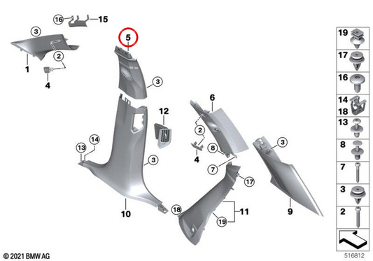 OEM 51435A0D9B7 PILA B COPERCHIO B per BMW G05, F95. BMW originale.