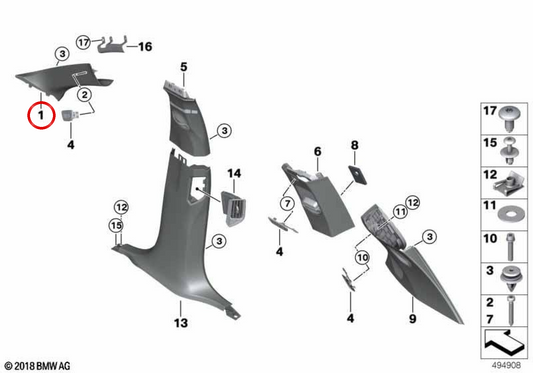 Pilar Moldo su Alcantara OEM 51435A0DAD6 per BMW G07. BMW originale.