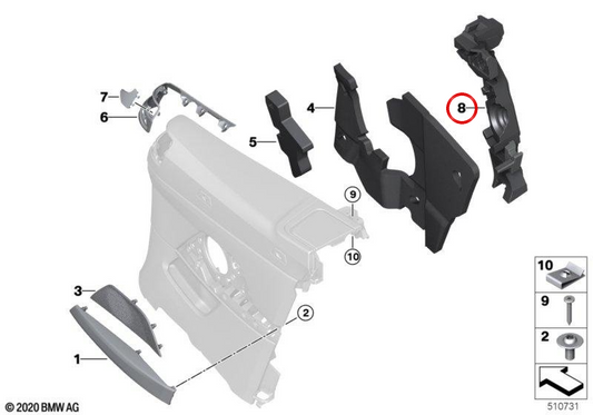 Isolatore acustico destro OEM 51435A1D534 per BMW G23, G83. BMW originale.