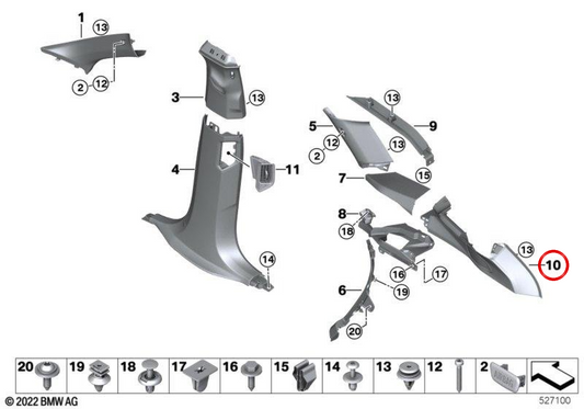 Upper left pillar d OEM 51435A347A7 for BMW G09. Original BMW.
