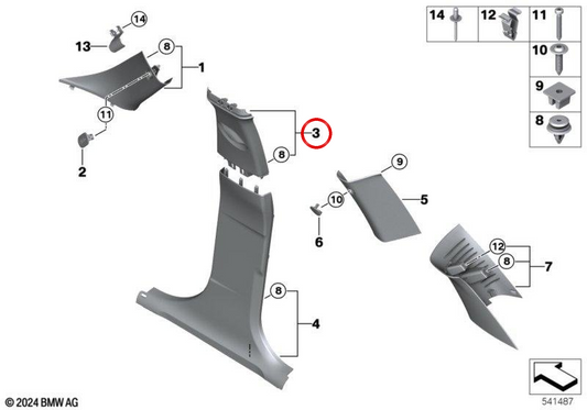 Adorno columna B superior izquierda OEM 51435A3EBA1 para MINI F56 Cooper, Cooper S... y más. Original MINI.