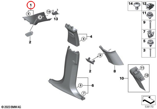 Paramento columna A izquierda OEM 51435A4A353 para MINI Countryman U25. Original MINI.