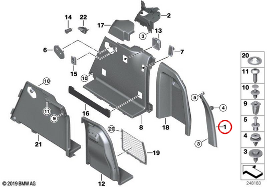 Pilar d Pillar in basso a destra OEM 51437245324 per BMW F25. BMW originale.
