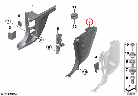 OEM 51437250868 Painel lateral inferior direito para BMW F20, F20N, F21, F21N, F22, F22N, F23, F23N, F87, F87N. Peça original BMW. Cor preta.